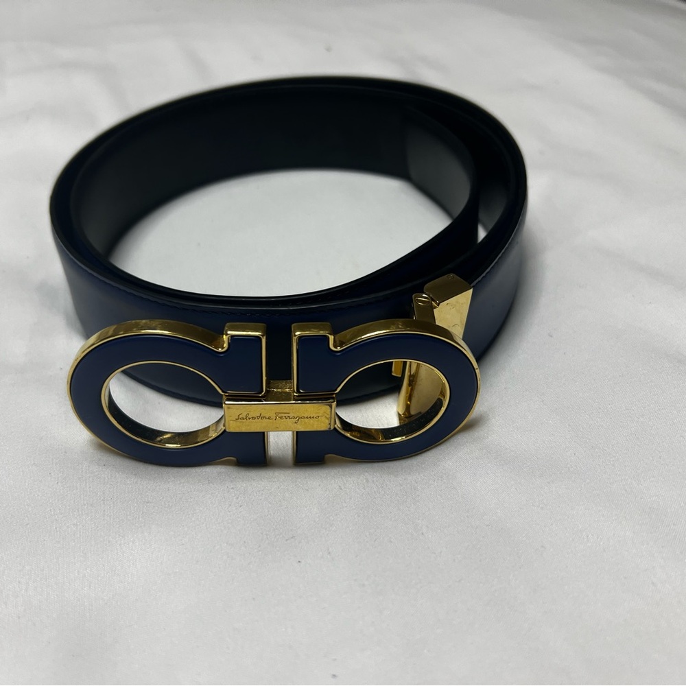 Salvatore Ferragamo Navy and Gold Belt